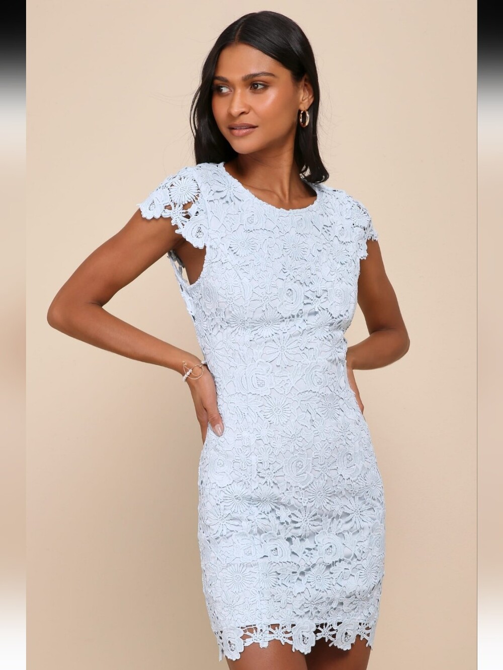 Lulu's Light Blue Lace Sheath Dress
